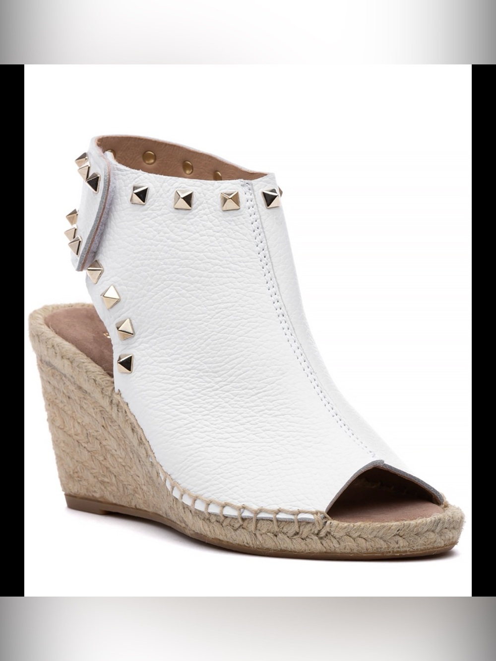 MAYPOL Women's White Studded Leather Espadrille Wedge Sandals